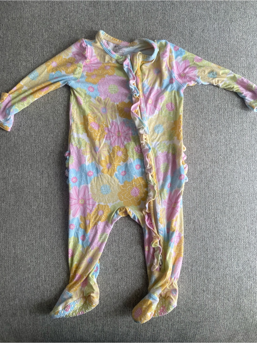 Angel Dear Pastel Floral Ruffle Footed One-Piece - Yellow Pink Blue